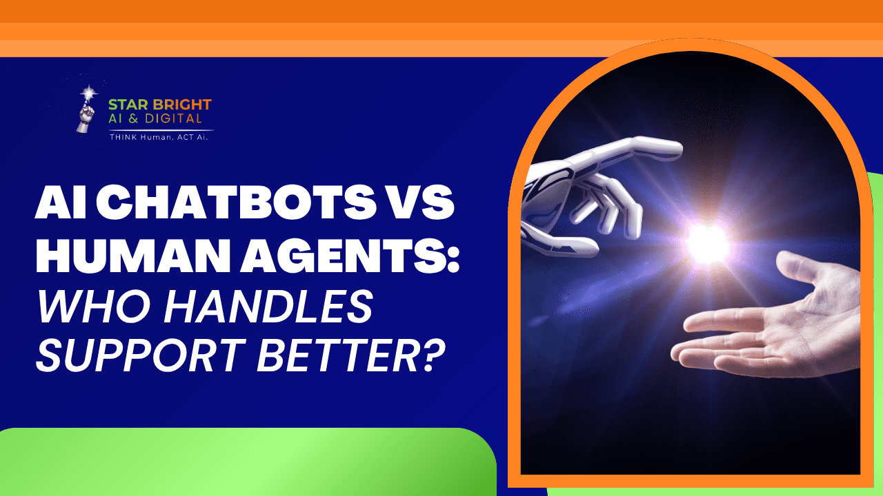 A robotic hand reaches towards a human hand, symbolizing the debate on AI chatbots versus human agents in support roles.
